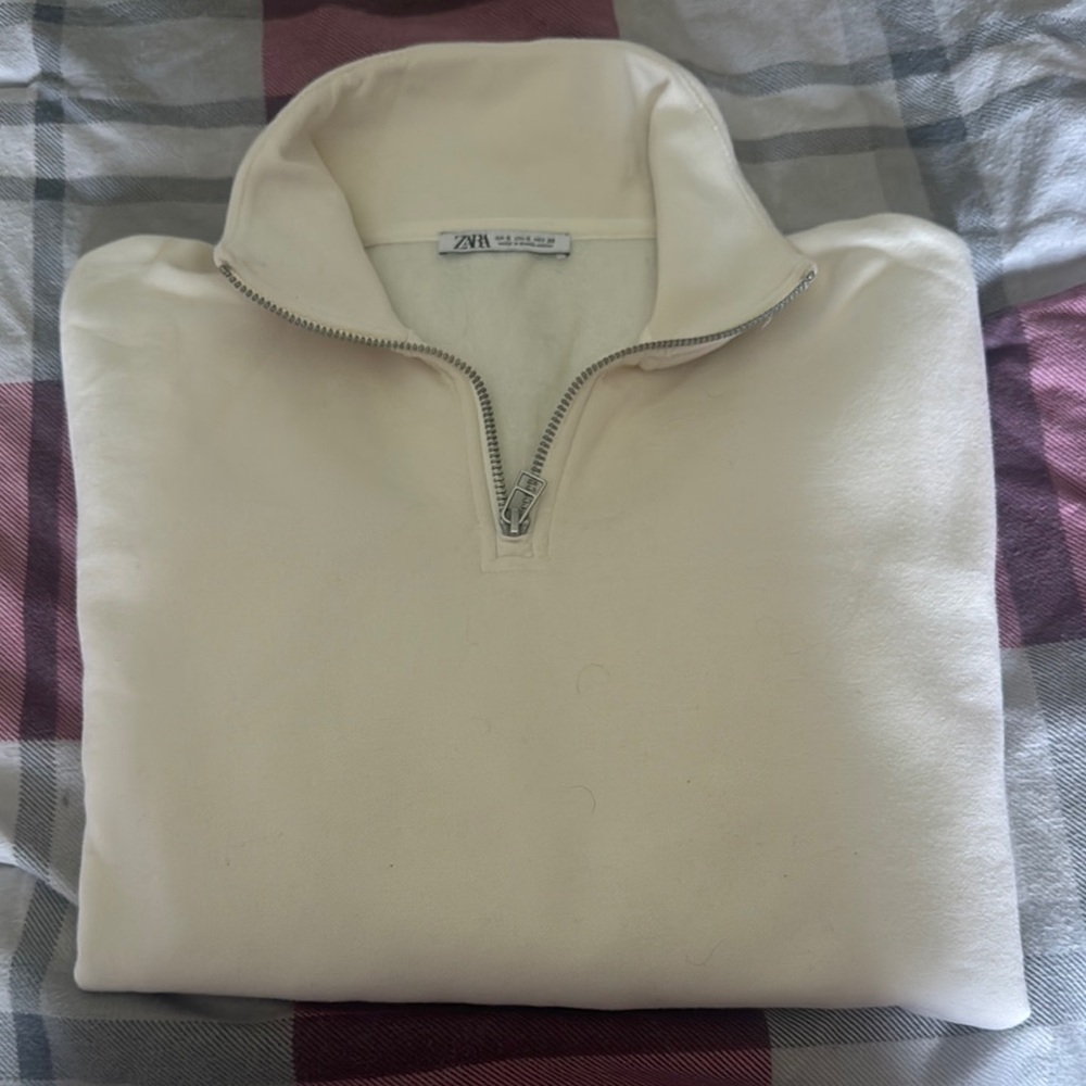 Zara Cream Zip Up Sweater Soft Knit Classic Design